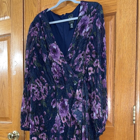 Women’s Formal Dress Size 20W NIGHTWAY Purple Navy Tie Blouson Long Sleeve Hi-Lo - Picture 11 of 11
